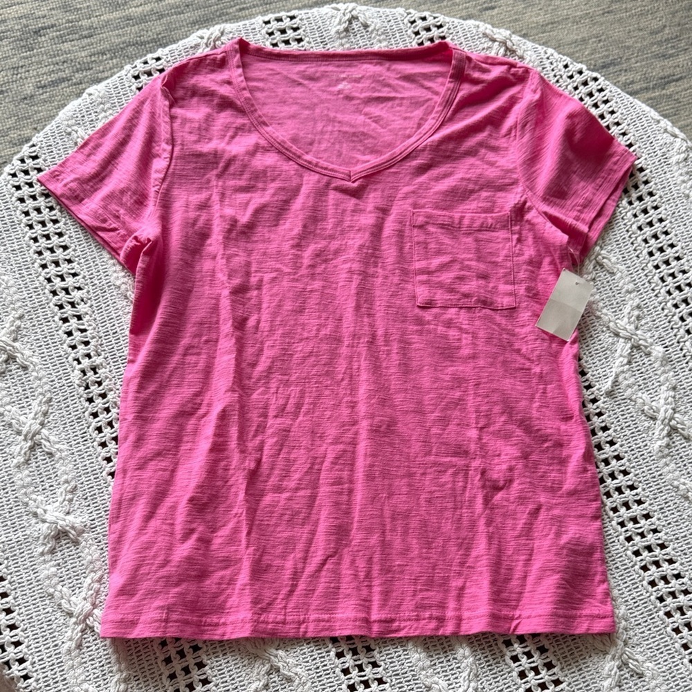 Saks Fifth Avenue Hot Pink V-Neck Tee